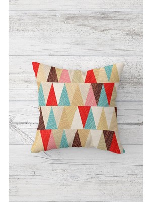 Pelangi Renkli Geometrik Üçgen Motif Çift Tarafı Baskılı Gizli Fermuarlı Yastık Kılıfı Kırlent Yastık Kılıfı