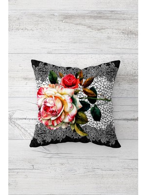Pelangi Retro Gül Desenli Çift Tarafı Baskılı Gizli Fermuarlı Yastık Kılıfı Kırlent Koltuk Yastık Kılıfı