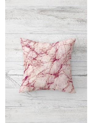 Pelangi Kırmızı Efekt Mermer Çift Tarafı Baskılı Gizli Fermuarlı Yastık Kılıfı Kırlent Koltuk Yastık Kılıfı