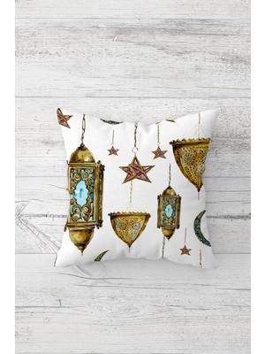 Pelangi Ramazan Feneri Desen Çift Tarafı Baskılı Gizli Fermuarlı Yastık Kılıfı Kırlent Koltuk Yastık Kılıfı