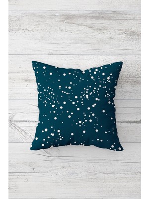 Pelangi Petrol Mavisi Beyaz Benekli Çift Tarafı Baskılı Gizli Fermuarlı Kırlent Koltuk Yastık Kılıfı