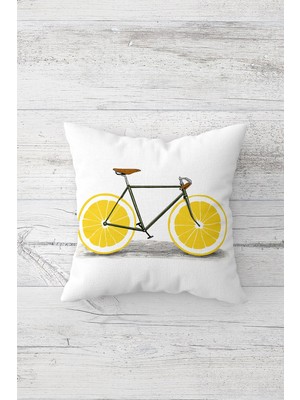 Pelangi Limon ve Bisikletli Çift Tarafı Baskılı Gizli Fermuarlı Yastık Kılıfı Kırlent Koltuk Yastık Kılıfı