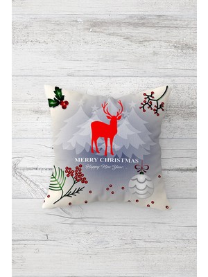 Pelangi Geyik Yeniyıl Çift Tarafı Baskılı Gizli Fermuarlı Yastık Kılıfı Kırlent Koltuk Yastık Kılıfı