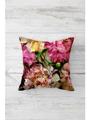 Pelangi Vintage Çiçek Buketi Desenli Çift Taraflı Gizli Fermuarlı Yastık Kılıfı Kırlent Koltuk Yastık Kılıfı