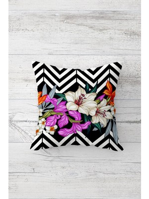 Pelangi Lilyum Çiçeği Zigzag Çift Tarafı Baskılı Gizli Fermuarlı Yastık Kılıfı Kırlent Koltuk Yastık Kılıfı
