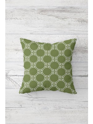 Pelangi Yeşil Zemin Çember Geometrik Çift Tarafı Baskılı Gizli Fermuarlı Kırlent Koltuk Yastık Kılıfı