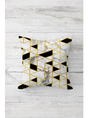 Pelangi Gold Çizgili Üçgenler Çift Tarafı Baskılı Gizli Fermuarlı Yastık Kılıfı Kırlent Koltuk Yastık Kılıfı