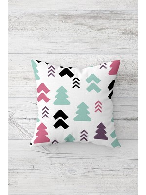 Pelangi Renkli Çam Ağacı Desenli Çift Tarafı Baskıı Gizli Fermuar Yastık Kılıfı Kırlent Koltuk Yastık Kılıfı