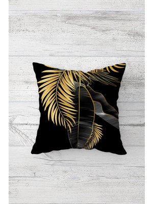 Pelangi Siyah Tropikal Yaprak Çift Tarafı Baskılı Gizli Fermuarlı Yastık Kılıfı Kırlent Koltuk Yastık Kılıfı