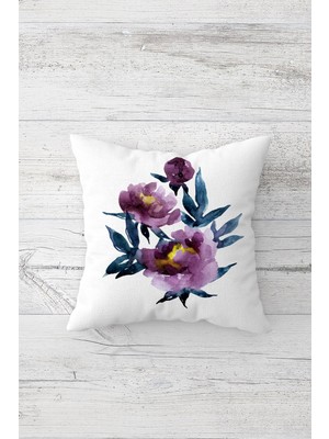 Pelangi Mor Batik Gül Desen Çift Tarafı Baskılı Gizli Fermuarlı Yastık Kılıfı Kırlent Koltuk Yastık Kılıfı