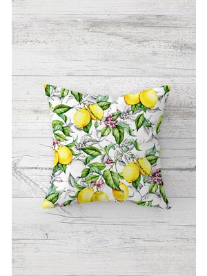 Pelangi Limon Çiçeği Desenli Çift Tarafı Baskılı Gizli Fermuarlı Yastık Kılıfı Kırlent Koltuk Yastık Kılıfı