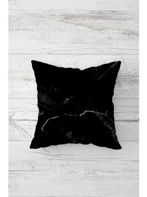 Pelangi Siyah Mermer Desenli Çift Tarafı Baskılı Gizli Fermuarlı Yastık Kılıfı Kırlent Koltuk Yastık Kılıfı
