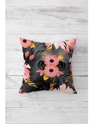 Pelangi Suluboya Çiçek Desen Çift Tarafı Baskılı Gizli Fermuarlı Yastık Kılıfı Kırlent Koltuk Yastık Kılıfı