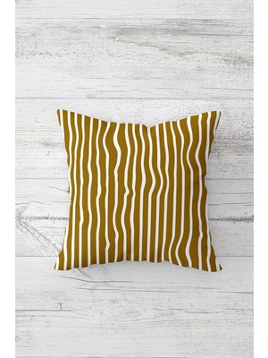 Pelangi Yeşil Zemin Beyaz Çizgili Çift Tarafı Baskılı Gizli Fermuarlı Yastık Kırlent Koltuk Yastık Kılıfı