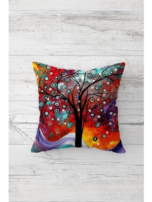 Pelangi Nazar Boncuğu Ağaçlı Çift Tarafı Baskılı Gizli Fermuarlı Yastık Kılıfı Kırlent Koltuk Yastık Kılıfı