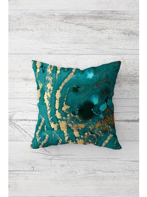 Pelangi Gold Geçişli Suluboya Efektli Çift Tarafı Baskılı Gizli Fermuarlı Kırlent Koltuk Yastık Kılıfı