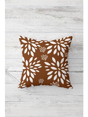 Pelangi Kahve Zemin Çiçekli Çift Tarafı Baskılı Gizli Fermuarlı Yastık Kılıfı Kırlent Koltuk Yastık Kılıfı