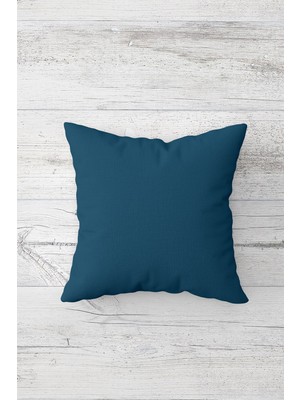 Pelangi Düz Petrol Mavisi Çift Tarafı Baskılı Gizli Fermuarlı Yastık Kılıfı Kırlent Koltuk Yastık Kılıfı