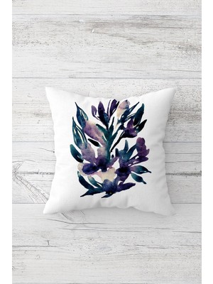 Pelangi Mor Çiçekli Çift Tarafı Baskılı Gizli Fermuarlı Yastık Kılıfı Kırlent Koltuk Yastık Kılıfı