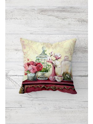 Pelangi Vintage Gül Çiçek Desen Çift Tarafı Baskılı Gizli Fermuar Yastık Kılıfı Kırlent Koltuk Yastık Kılıfı