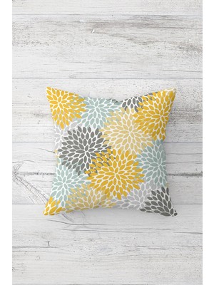 Pelangi Renkli Çiçekli Çift Tarafı Baskılı Gizli Fermuarlı Yastık Kılıfı Kırlent Koltuk Yastık Kılıfı