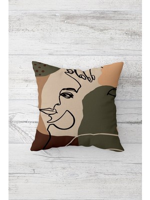 Pelangi Line Art Çizgi Desen Çift Tarafı Baskılı Gizli Fermuarlı Yastık Kılıfı Kırlent Koltuk Yastık Kılıfı