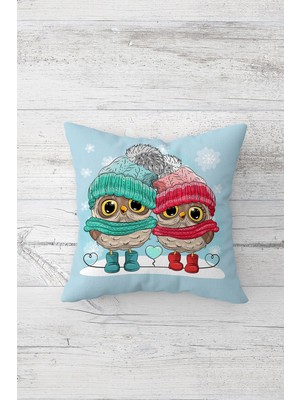 Pelangi Baykuş Arkadaşlar Çift Tarafı Baskılı Gizli Fermuarlı Yastık Kılıfı Kırlent Koltuk Yastık Kılıfı