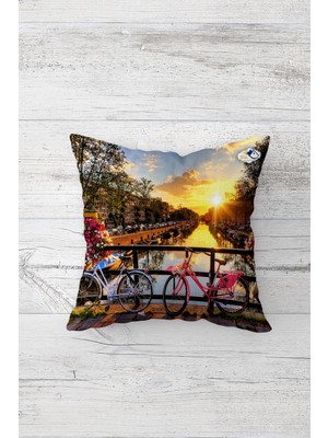 Pelangi Günbatımı Manzaralı Desen Çift Taraflı Gizli Fermuar Yastık Kılıfı Kırlent Koltuk Yastık Kılıfı