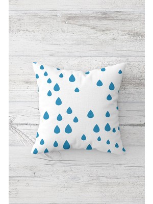 Pelangi Mavi Su Damlası Çift Tarafı Baskılı Gizli Fermuarlı Yastık Kılıfı Kırlent Koltuk Yastık Kılıfı