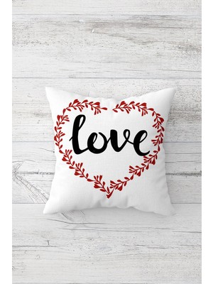 Pelangi Love Yazılı Helenistik Çift Tarafı Baskılı Gizli Fermuar Yastık Kılıfı Kırlent Koltuk Yastık Kılıfı