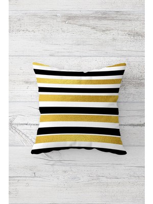 Pelangi Gold Siyah Şeritler Çift Tarafı Baskılı Gizli Fermuarlı Yastık Kılıfı Kırlent Koltuk Yastık Kılıfı