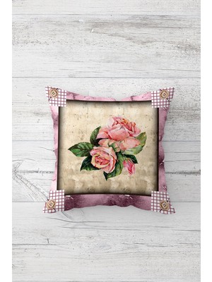Pelangi Vintage Gül Buketi Çift Tarafı Baskılı Gizli Fermuarlı Yastık Kılıfı Kırlent Koltuk Yastık Kılıfı