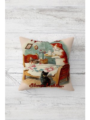 Pelangi Sevimli Kedi Arkadaşlar Çift Tarafı Baskılı Gizli Fermuar Yastık Kılıfı Kırlent Koltuk Yastık Kılıfı