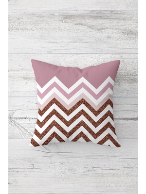 Pelangi Gold Zigzag Desenli Çift Tarafı Baskılı Gizli Fermuarlı Yastık Kılıfı Kırlent Koltuk Yastık Kılıfı