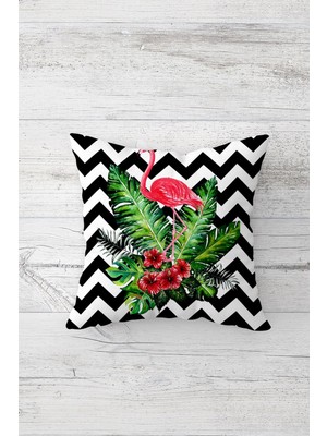 Pelangi Zigzag Tropikal Filamingo Çift Tarafı Baskılı Gizli Fermuarlı Yastık Kırlent Koltuk Yastık Kılıfı