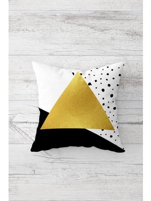 Pelangi Gold Üçgen Desenli Çift Tarafı Baskılı Gizli Fermuarlı Yastık Kılıfı Kırlent Koltuk Yastık Kılıfı