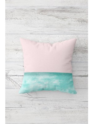 Pelangi Mavi Pembe Desen Çift Tarafı Baskılı Gizli Fermuarlı Yastık Kılıfı Kırlent Koltuk Yastık Kılıfı