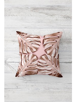 Pelangi Gold Tropikal Yaprak Çift Tarafı Baskılı Gizli Fermuarlı Yastık Kılıfı Kırlent Koltuk Yastık Kılıfı