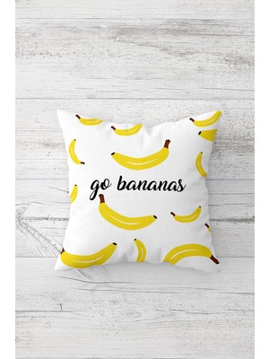 Pelangi Go Bananas Yazılı Çift Tarafı Baskılı Gizli Fermuarlı Yastık Kılıfı Kırlent Koltuk Yastık Kılıfı
