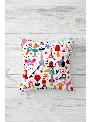 Pelangi Guguk Kuşu Desen Çift Tarafı Baskılı Gizli Fermuarlı Yastık Kılıfı Kırlent Koltuk Yastık Kılıfı