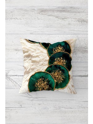 Pelangi Zümrüt Yeşili Taş Detaylı Çift Tarafı Baskılı Gizli Fermuarlı Kırlent Koltuk Yastık Kılıfı