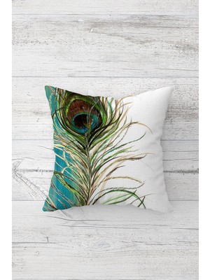 Pelangi Tavuskuşu Tüylü Çift Tarafı Baskılı Gizli Fermuarlı Yastık Kılıfı Kırlent Koltuk Yastık Kılıfı