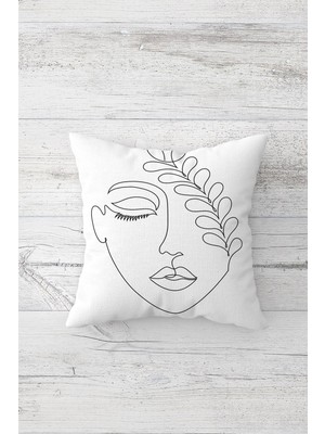 Pelangi Line Art Yüz Çizimi Çift Tarafı Baskılı Gizli Fermuarlı Yastık Kılıfı Kırlent Koltuk Yastık Kılıfı