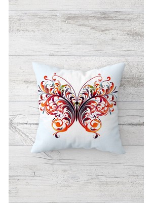 Pelangi Çizgi Sanat Kelebekli Çift Tarafı Baskılı Gizli Fermuarlı Yastık Kılıfı Kırlent Koltuk Yastık Kılıfı