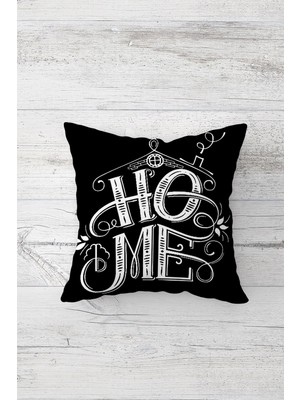 Pelangi Siyah Home Yazılı Çift Tarafı Baskılı Gizli Fermuarlı Yastık Kılıfı Kırlent Koltuk Yastık Kılıfı