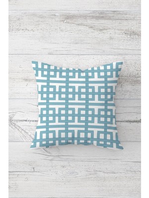 Pelangi Mavi Kareli Çizgili Çift Tarafı Baskılı Gizli Fermuarlı Yastık Kılıfı Kırlent Koltuk Yastık Kılıfı