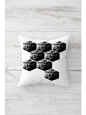 Pelangi Bal Peteği Desenli Çift Tarafı Baskılı Gizli Fermuarlı Yastık Kılıfı Kırlent Koltuk Yastık Kılıfı