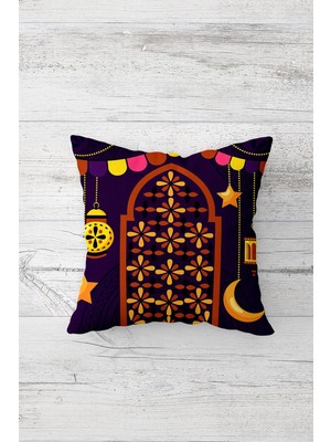 Pelangi Ramadan Kareem Fener Hilal Etnik Çift Tarafı Baskılı Gizli Fermuarlı Kırlent Koltuk Yastık Kılıfı