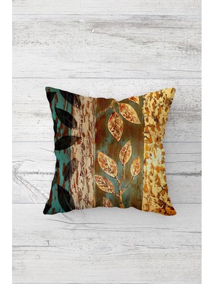 Pelangi Gold Yeşil I?nce Yapraklı Çift Tarafı Baskılı Gizli Fermuarlı Kırlent Koltuk Yastık Kılıfı