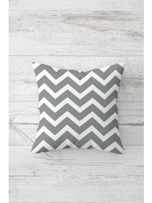 Pelangi Gri Beyaz Zigzaglı Çift Tarafı Baskılı Gizli Fermuarlı Yastık Kılıfı Kırlent Koltuk Yastık Kılıfı